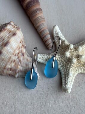 Light Blue Sea Glass Drop Earrings